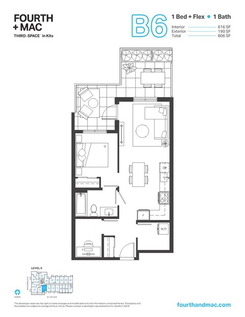 Floor plan for 1 bed, 1 bath, 616 sqft
